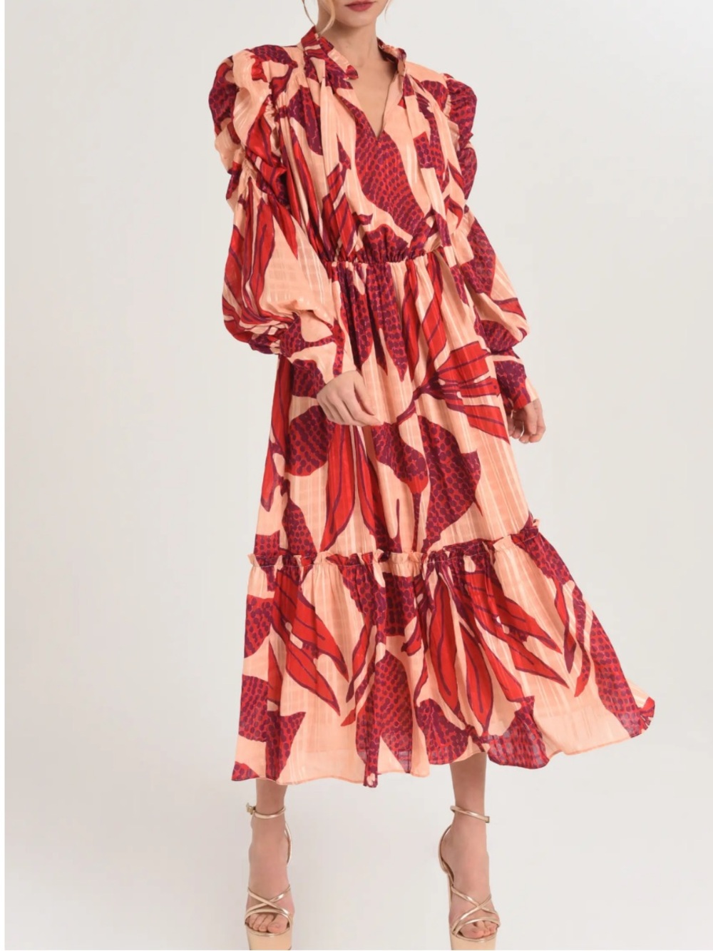 NWOT CIEBON Carla Floral Print Long Sleeve Midi Dress